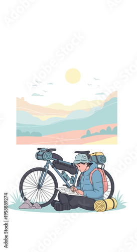 Adventurous Cyclist Records Journey Amidst Scenic Mountain Vista