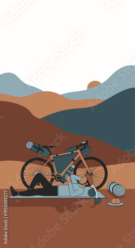Adventurous Cyclist Resting Amidst Scenic Mountain Vistas