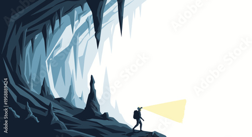 Adventurous Explorer Navigates Deep Ice Cave With Headlamp Beam