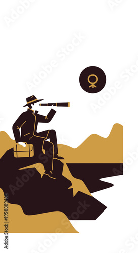 Adventurous Explorer Seeks New Horizons With Telescope Under Sunny Sky