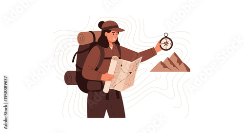 Adventurous Hiker Consulting Map and Compass Amidst Mountainous Terrain