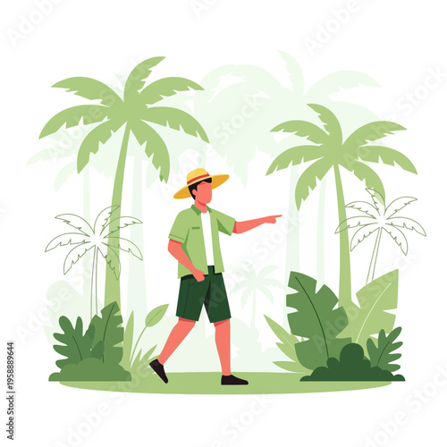 Adventurous Explorer Navigating Lush Tropical Jungle Scenery