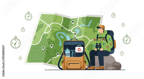 Adventurous Explorer With Backpack And Map Ready For Outdoor Journey