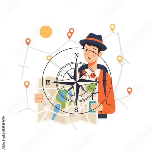 Adventurous Explorer With Compass Navigating The World And Its Destinations