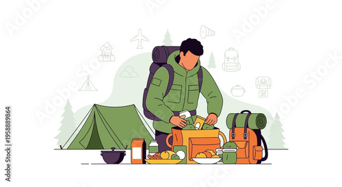 Adventurous Explorer Organizes Gear For Wilderness Expedition