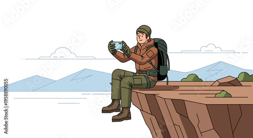 Adventurous Hiker Captures Scenic Mountain Views With Smartphone From Cliff Edge