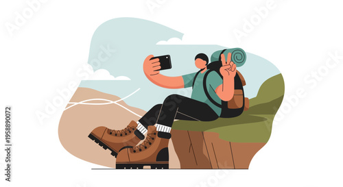 Adventurous Hiker Captures Scenic Vista With A Smartphone Selfie