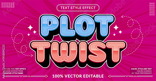 Editable text effect vector “Plot Twist” features bold playful lettering with cheerful vibes, perfect for fun storytelling themes, creative titles, posters, and quirky designs.