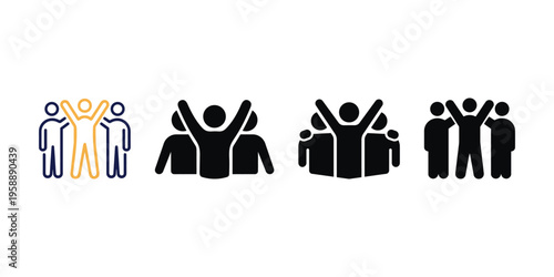 Collection of diverse group of people icons showing unity celebration and teamwork in different styles