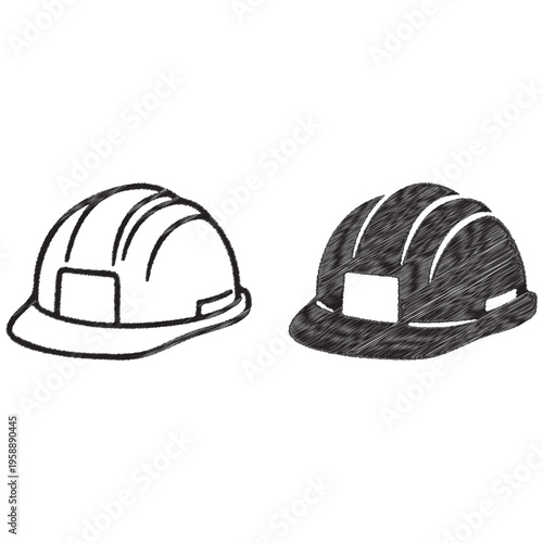 Two hard hats one line one hatched black hardhat helmet safety construction protection