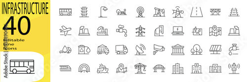 Infrastructure icon set. Editable stroke.
