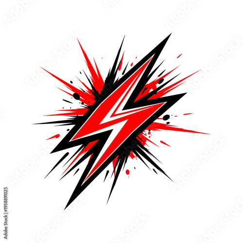 Vibrant red lightning bolt graphic design.