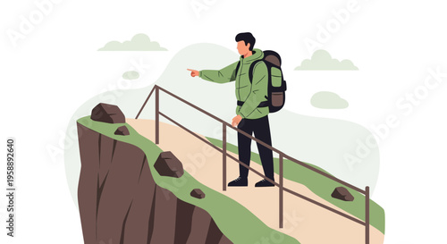 Adventurous Hiker Points The Way On A Scenic Mountain Trail