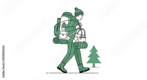 Adventurous Hiker With Full Backpack Exploring The Wilderness