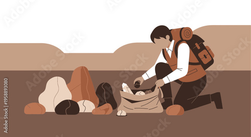 Adventurous Person Gathering Supplies For A Journey