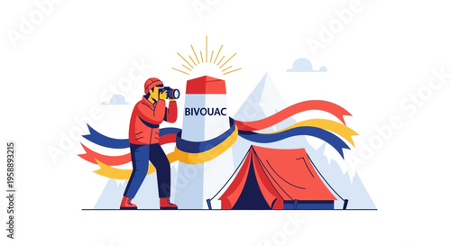 Adventurous Photographer Captures Scenic Mountain Bivouac Expedition Moment