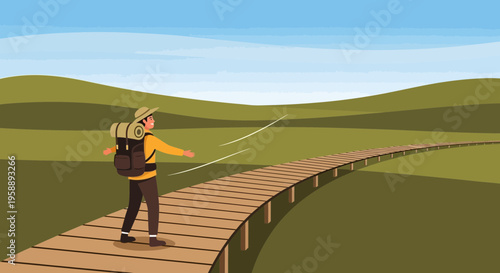 Adventurous Traveler Embarks on a Scenic Pathway Through Rolling Hills