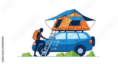 Adventurous Rooftop Tent Camping Adventure On A Vehicle With Backpack
