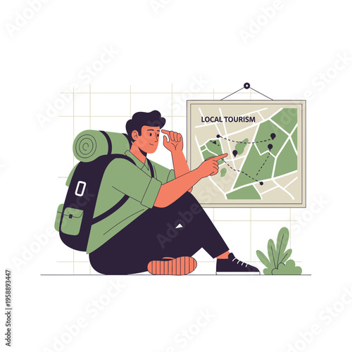 Adventurous Traveler Plans Local Exploration Route