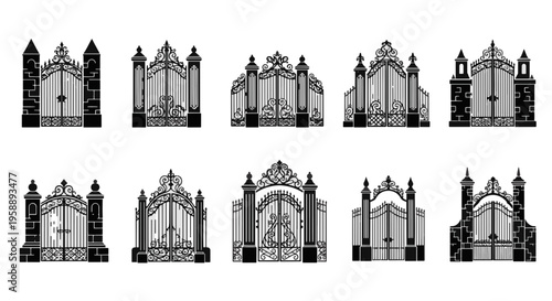 Collection of Ornate Black Metal Gates with Elaborate Designs