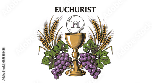 Eucharist Symbol with Wheat and Grapes Religious Icon