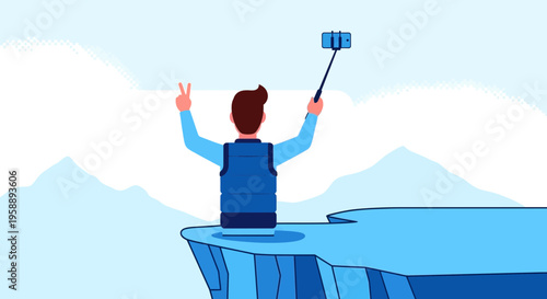 Adventurous Traveler Captures Scenic Vista With Selfie Stick Peak Views