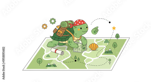 Adventurous Turtle Navigates Awaiting Journeys With A Map And Compass