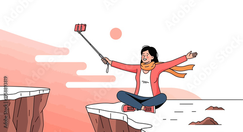 Adventurous Woman Captures Scenic Cliff Selfie With Modern Technology