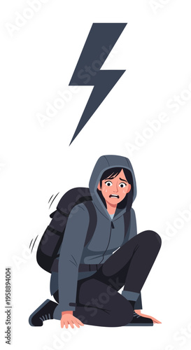 Anxious Hiker Fears Impending Storm And Lightning Strike