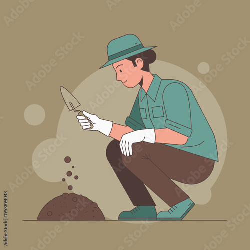 Archaeologist Discovering Ancient Artifacts Digging Site Illustration