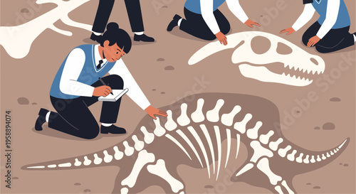 Archaeologists Uncovering Ancient Dinosaur Skeletons In Field Excavation Site