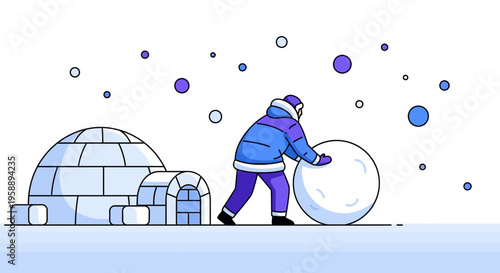 Arctic Dweller Constructs Igloo And Rolls Large Snowball