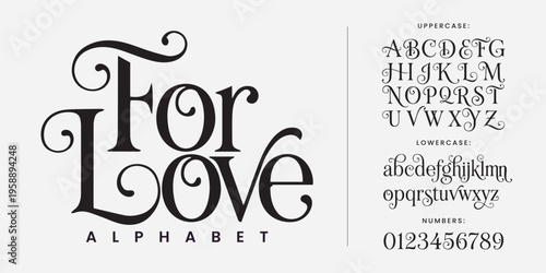 For Love Romantic Decorative Serif Alphabet Vector With Elegant Flourished Swash For Wedding And Greeting Cards
