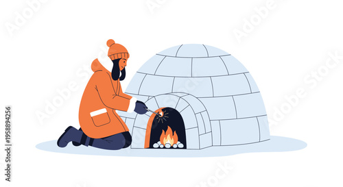 Arctic Dweller Ignites Hearth Inside Traditional Igloo Home