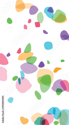 Abstract organic shapes in various vibrant translucent colors scattered across a white background conveying a playful and modern design element suitable for graphic resources