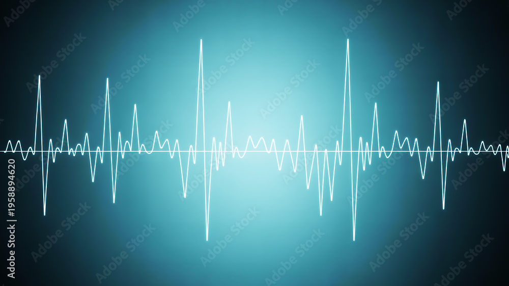 Fototapeta premium Abstract Digital Art A Vibrant Cyan Sound Waveform Illustration with a Dark, Gradient Background