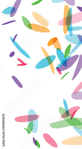Colorful abstract scattered oval shapes with semitransparent overlay effect creating a dynamic artistic pattern on a clean white background