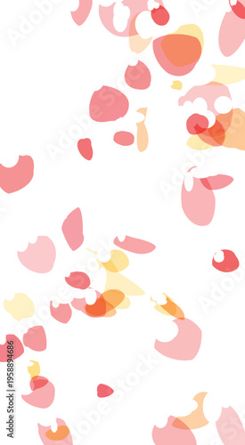 Delicate watercolorlike petal shapes in soft pink and orange tones gently scattered across a clean white background creating a light and airy abstract design