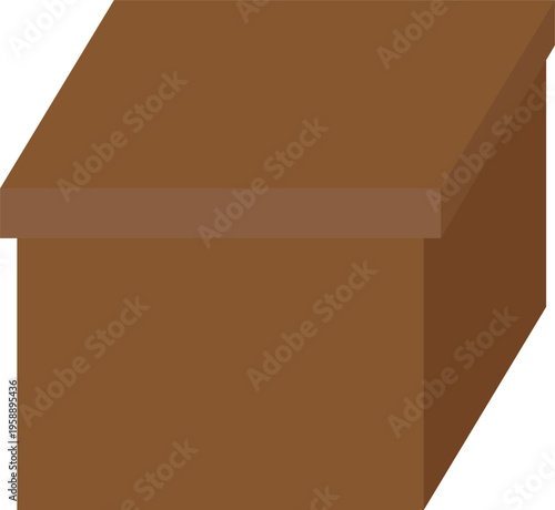 Simple 3D vector illustration of a closed cardboard box in brown color, viewed from an angled perspective. Suitable for packaging, storage, shipping, moving, logistics, or e-commerce concepts.