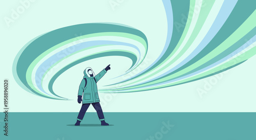 Arctic Explorer Observing Aurora Borealis Phenomenon