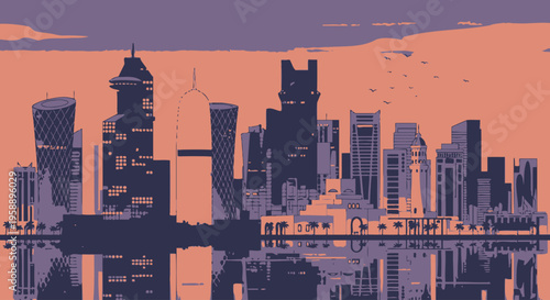 Modern City Skyline at Sunset Urban Landscape Silhouette