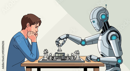 Artificial Intelligence And Human Play Chess Strategy And Logic Showcasing Technological Advancement