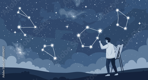 Artist Illuminating Cosmic Constellations In A Starry Night Sky