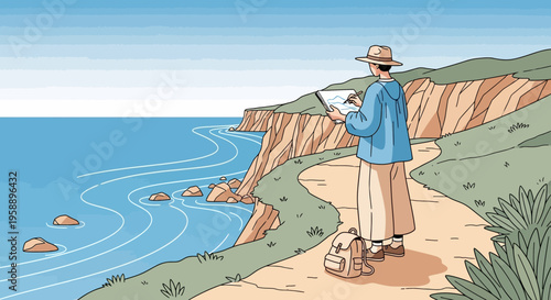Artist Captures Coastal Serenity With Digital Sketchpad On Scenic Trail