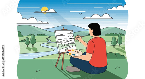 Artist Captures Serene Landscape On Canvas Amidst Rolling Hills