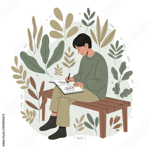 Artistic Botanist Sketches Flora Outdoor Serenity and Creativity