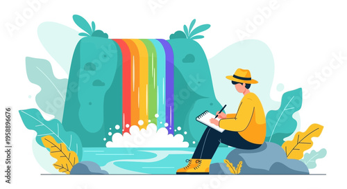 Artist Captures Vibrant Rainbow Waterfall In Nature Sketchbook