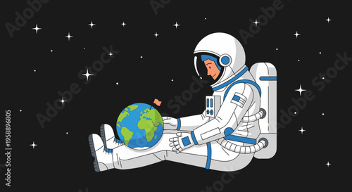 Astronaut Gently Holds Planet Earth While Floating Amongst Starry Cosmos