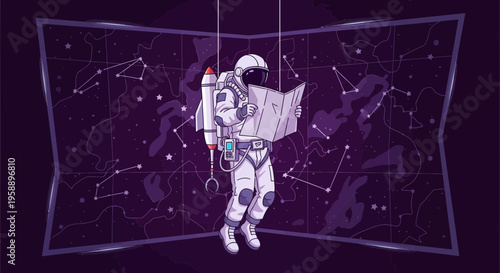 Astronaut Navigates The Cosmos With Star Chart And Rocket Pack