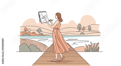 Artist Capturing Serene Landscape A Moment of Creative Inspiration